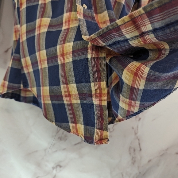 Vintage Levis Shirt Mens Small Blue Orange Plaid Pearl Snap 80s Workwear Cowboy - Picture 5 of 15